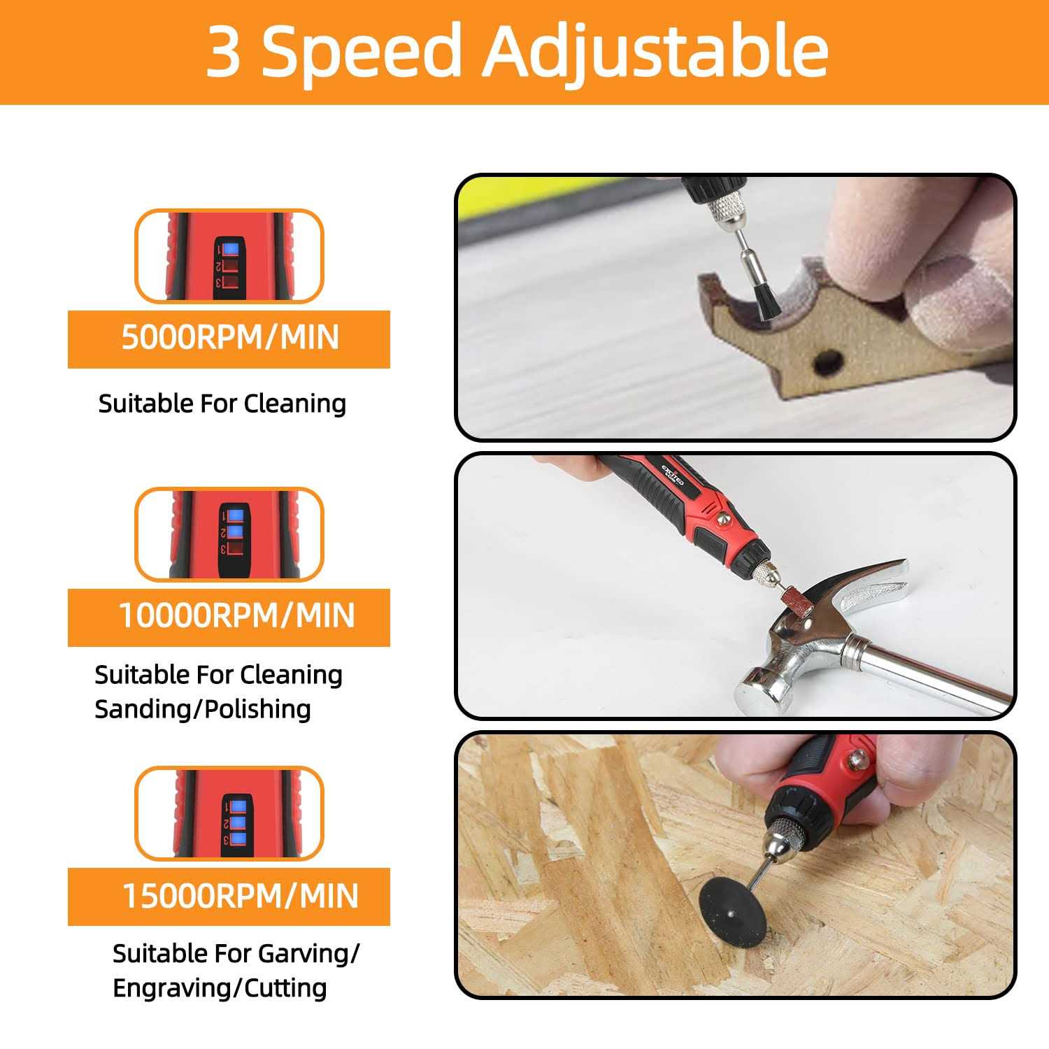 Excited Work Power Cordless Rotary Tools Kits,3.7V Mini Grinder Front LED Work Light - Image 5