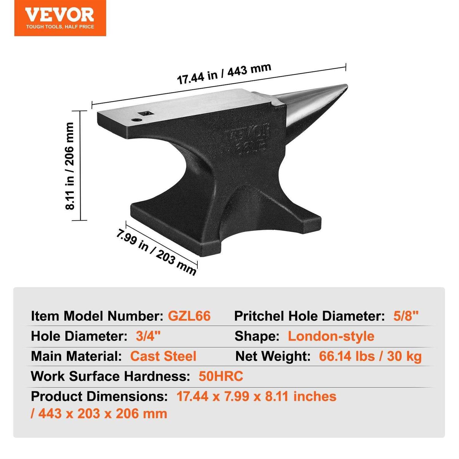 VEVOR Single Horn Anvil, 66Lbs Cast Steel Anvil, High Hardness Rugged Round Horn Anvil Blacksmith, Large Countertop and Stable - Image 4