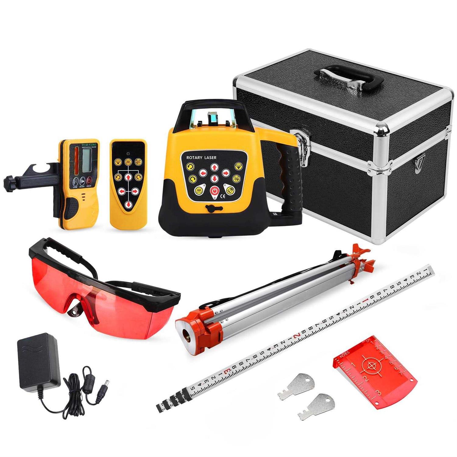 Iglobalbuy Self Leveling Rotary Laser Level System Kit with Surveying Tripod + Aluminum Grade Rod 16.4Ft