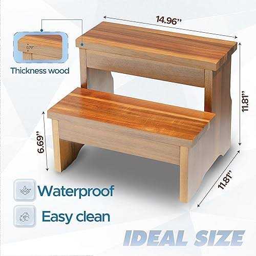 Wooden Two Step Stool Heavy Duty 2 Step Stool for Adult and Kids - Image 3