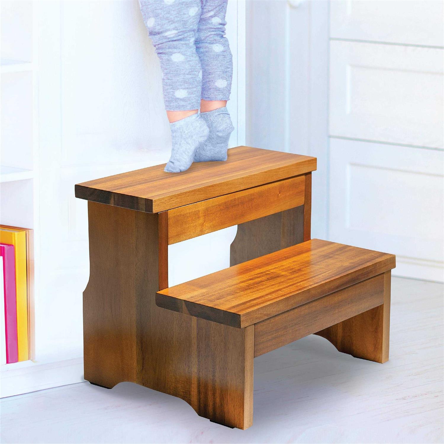 Wooden Two Step Stool Heavy Duty 2 Step Stool for Adult and Kids - Image 4