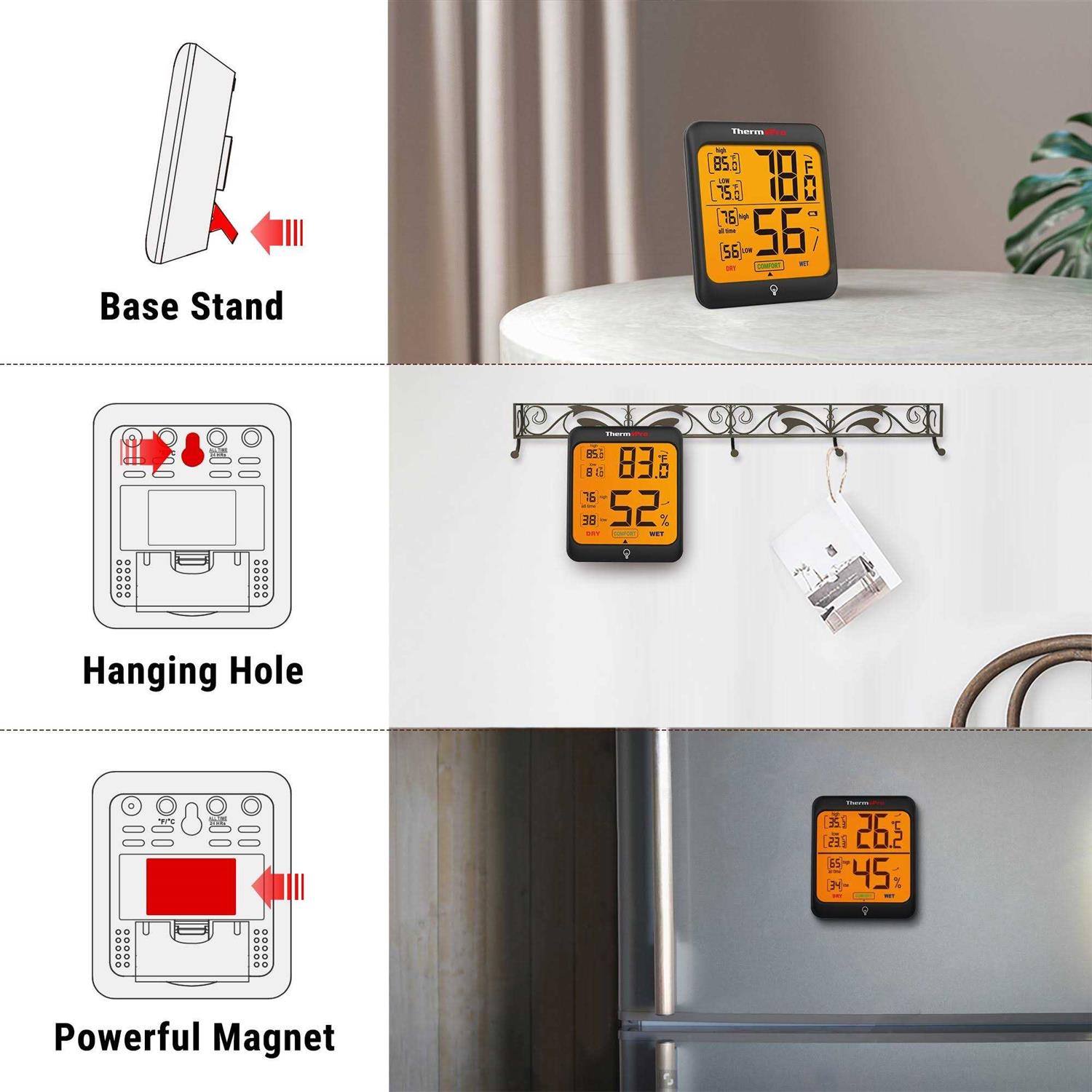 ThermoPro TP53W Digital Thermometer Indoor Hygrometer, Temperature Humidity Monitor with Min Max Records and Comfort Indicator - Image 3