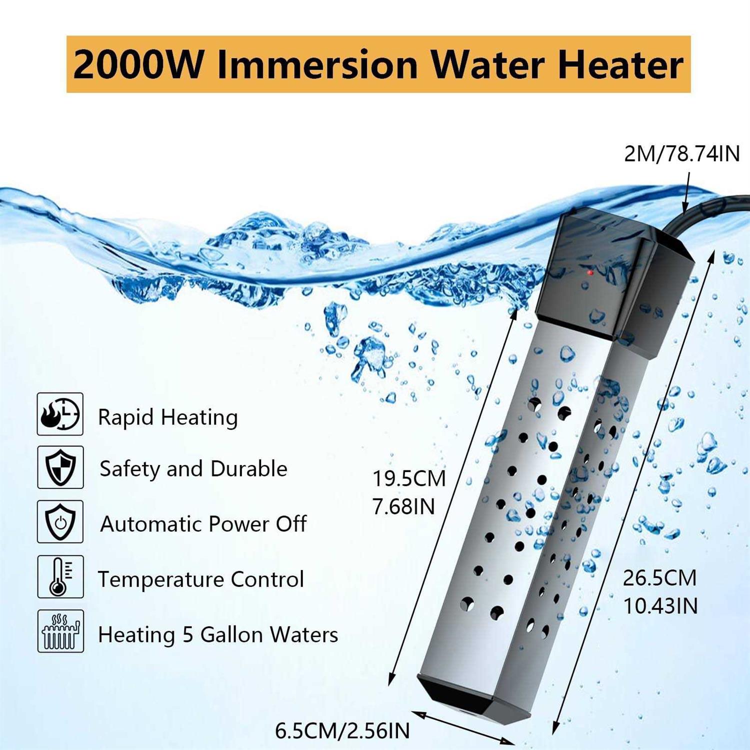GABROGA 2000W Pool Heater for Inflatable Above Ground Swimming Pool Immersion Water Heater for Bathtub with Thermostat - Image 4