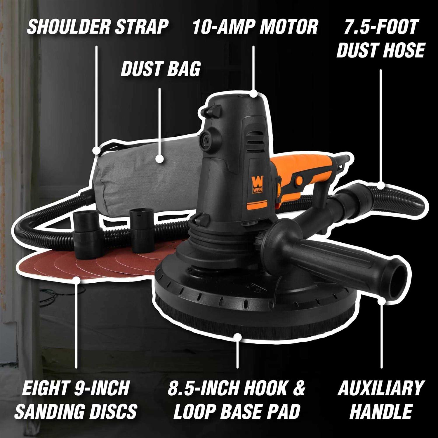 WEN 10 Amp Variable Speed Handheld Drywall Sander with Dust Hose and Collection Bag - Image 4