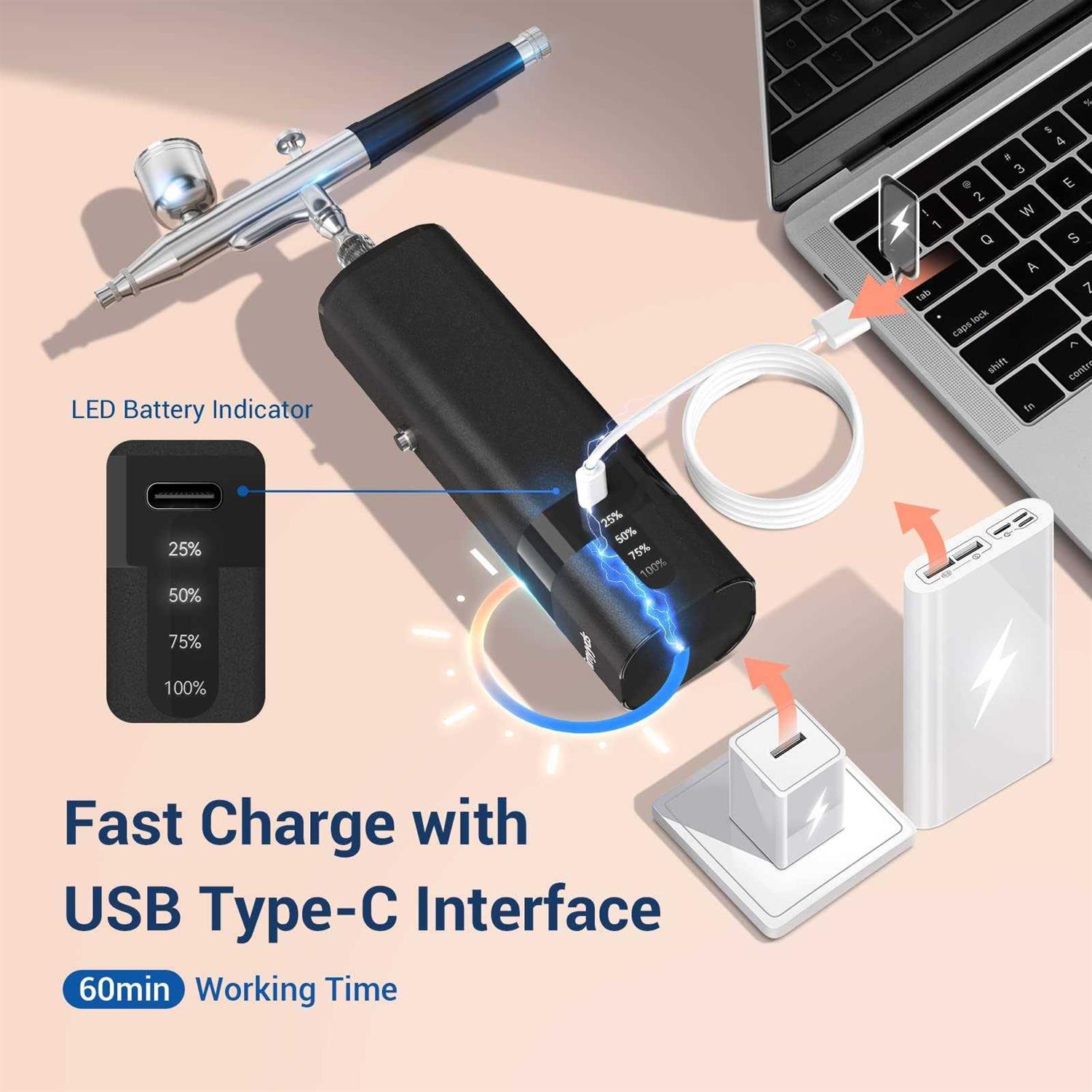 imyyds Airbrush Kit with Compressor 32PSI High Pressure Cordless Airbrush Gun - Image 2