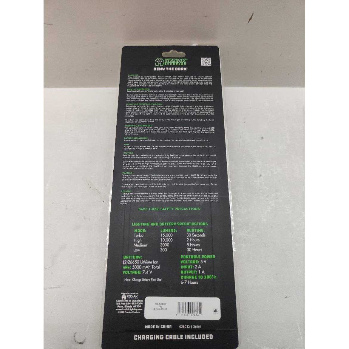 Kodiak Kolossus Rechargeable Tactical Flashlight COB LED Light Output - Image 2