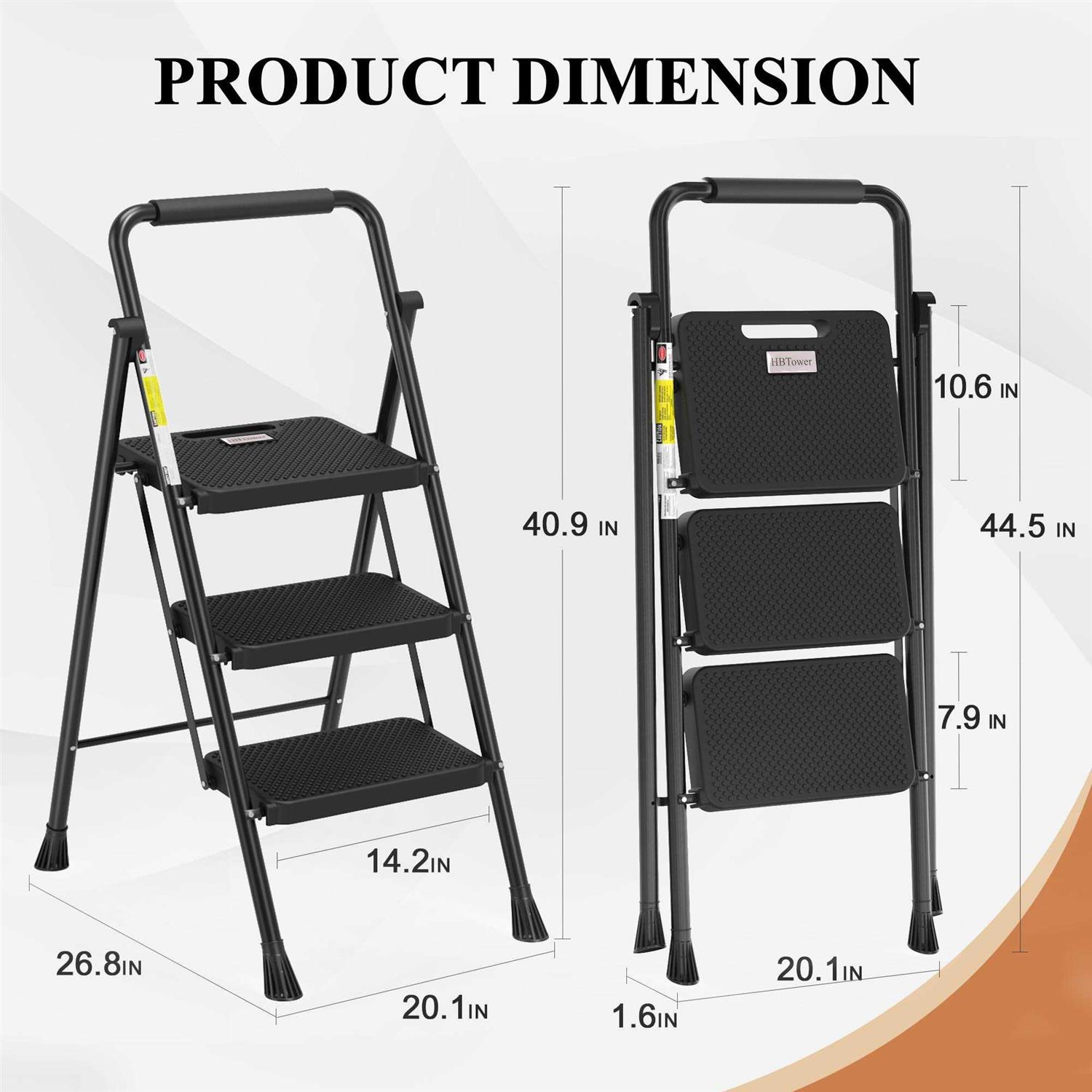 HBTower 3 Step Ladder Folding Step Stool with Wide Anti-Slip Pedal - Image 3