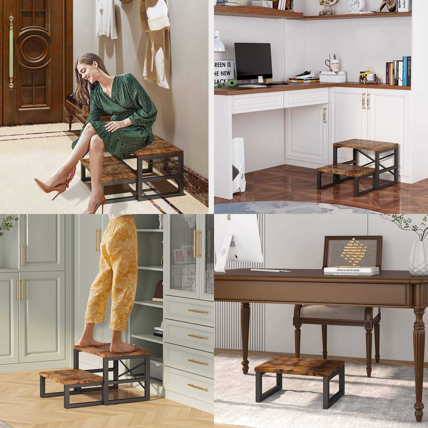 Homeiju 3 in 1 Step Stools for Adults Kids Toddler Heavy Duty Wooden Step Stool with Non-Slip Pads - Image 3