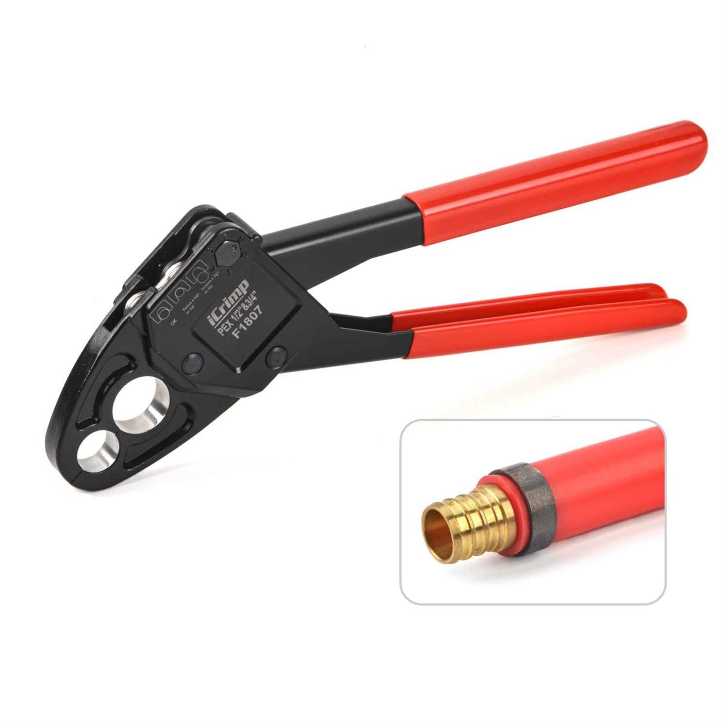Iwiss iCrimp Combo Angle Head Pex Pipe Plumbing Crimping Tool for Copper Crimp Jaw Sets 1/2 & 3/4 with Go/No-Go Crimp Gauge