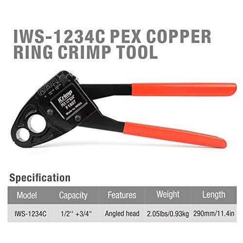 Iwiss iCrimp Combo Angle Head Pex Pipe Plumbing Crimping Tool for Copper Crimp Jaw Sets 1/2 & 3/4 with Go/No-Go Crimp Gauge - Image 2