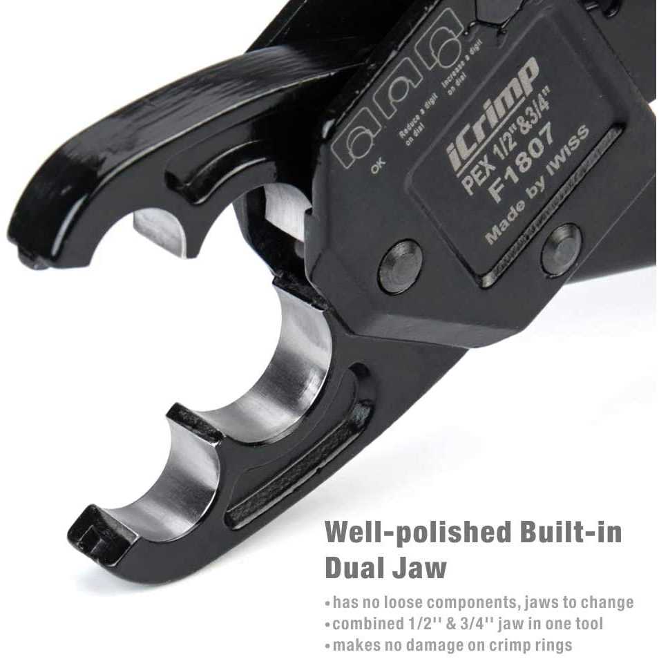 Iwiss iCrimp Combo Angle Head Pex Pipe Plumbing Crimping Tool for Copper Crimp Jaw Sets 1/2 & 3/4 with Go/No-Go Crimp Gauge - Image 4