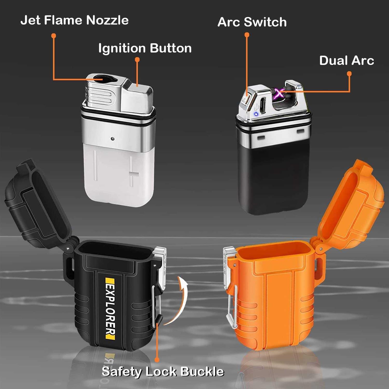 Laffizz 2 Pack Waterproof Lighter for Outdoor Windproof Torch Lighter Dual Arc Butane Electric Lighter - Image 3