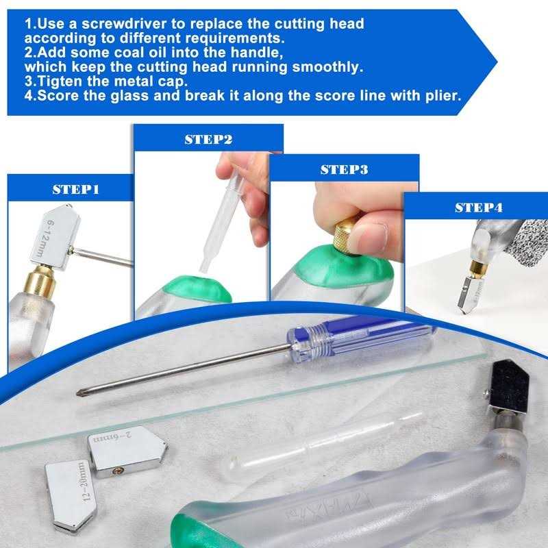 SPEEDWOX 20PCS Heavy Duty Mosaic Wheeled Glass Nippers with Replacement Cutting Wheel Glass Running Pliers Breaker Grozer Pliers Oil Feed Glass - Image 4