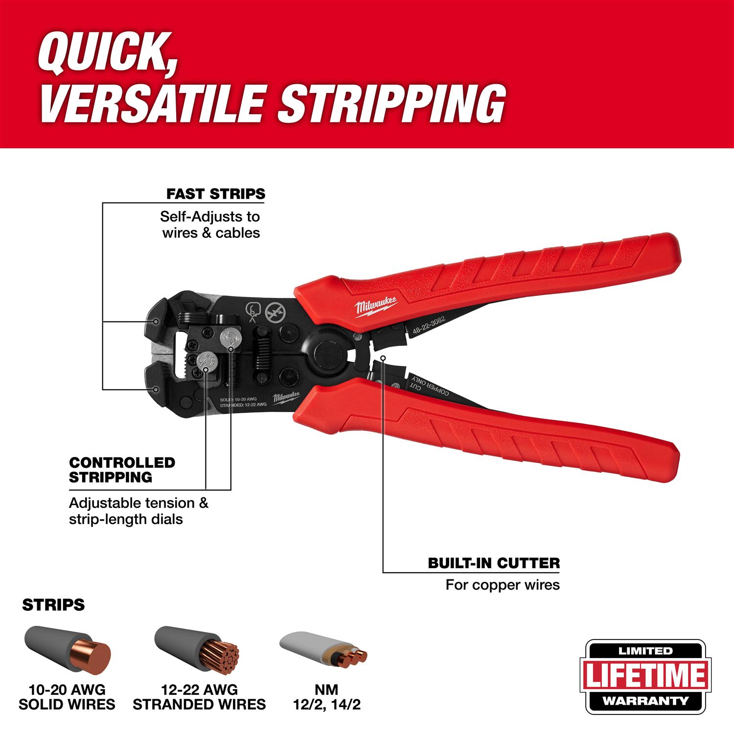 Milwaukee Self-Adjusting Wire Stripper & Cutter 48-22-3082 - Image 5