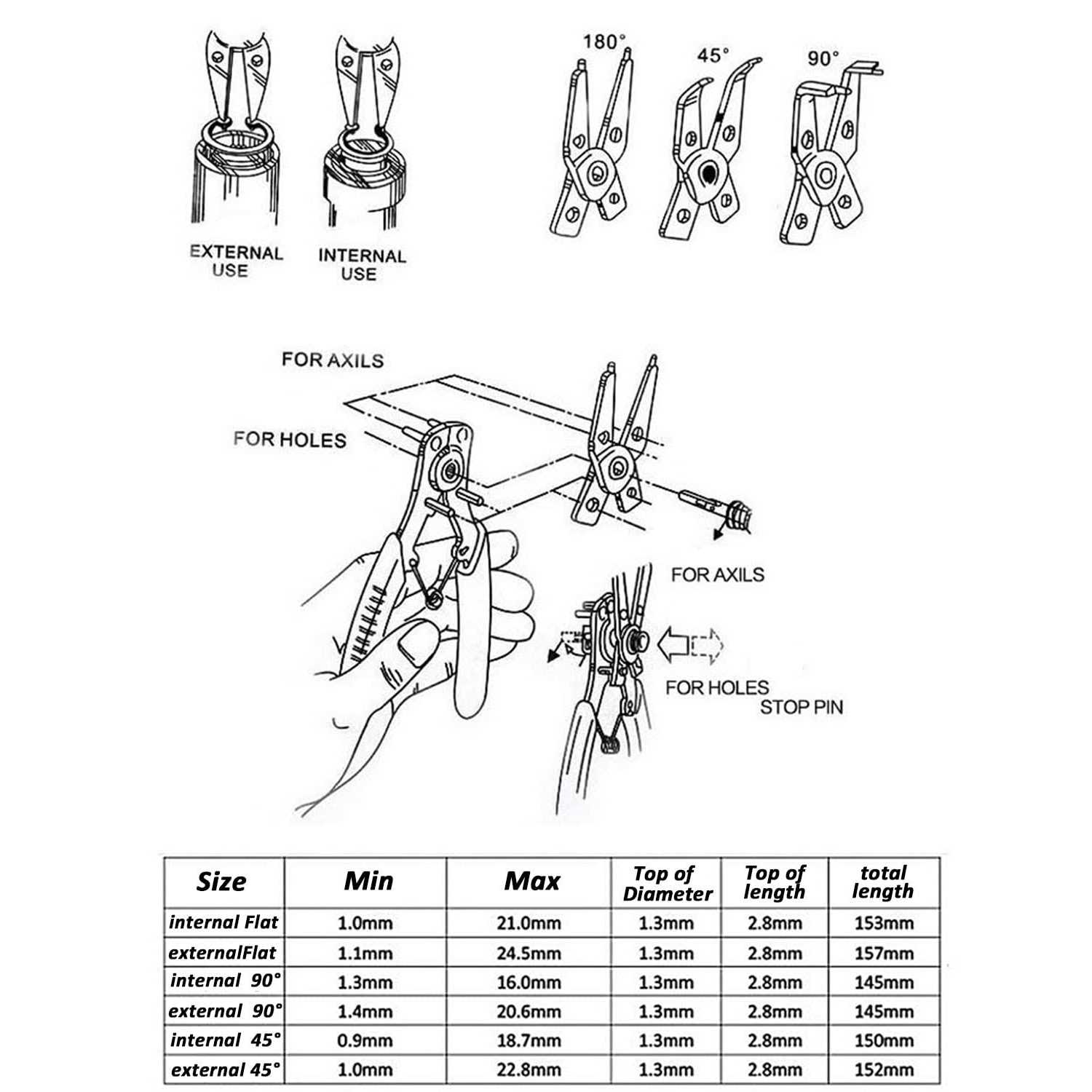 Snap Ring Pliers, Hosrnovo 4 In 1 C Clips Removal Retaining Set for Automotive and Engine Repair, Interchangeable Jaw Head 45 90 and 180 Degree - Image 5