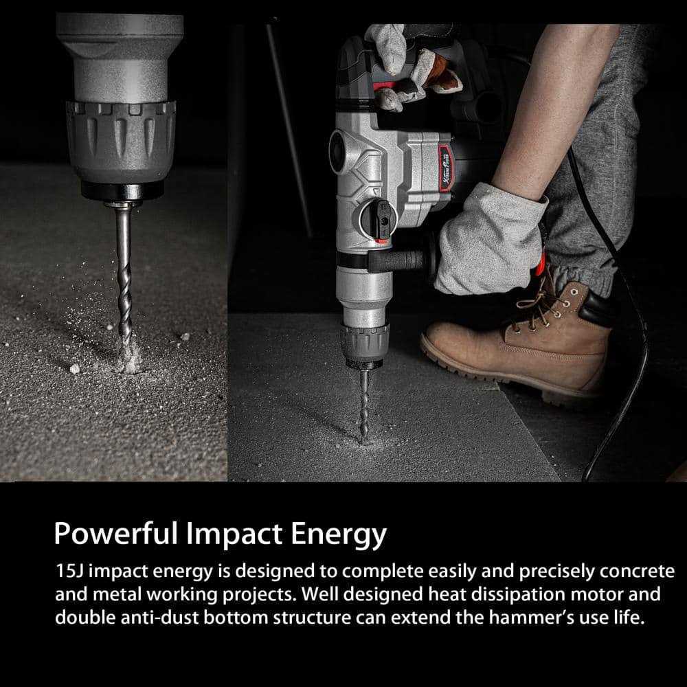 XtremepowerUS 1-1/4 in. 8.5 Amp SDS-Plus Corded Variable Speed Concrete/Masonry Rotary Hammer Drill with Storage Case - Image 5