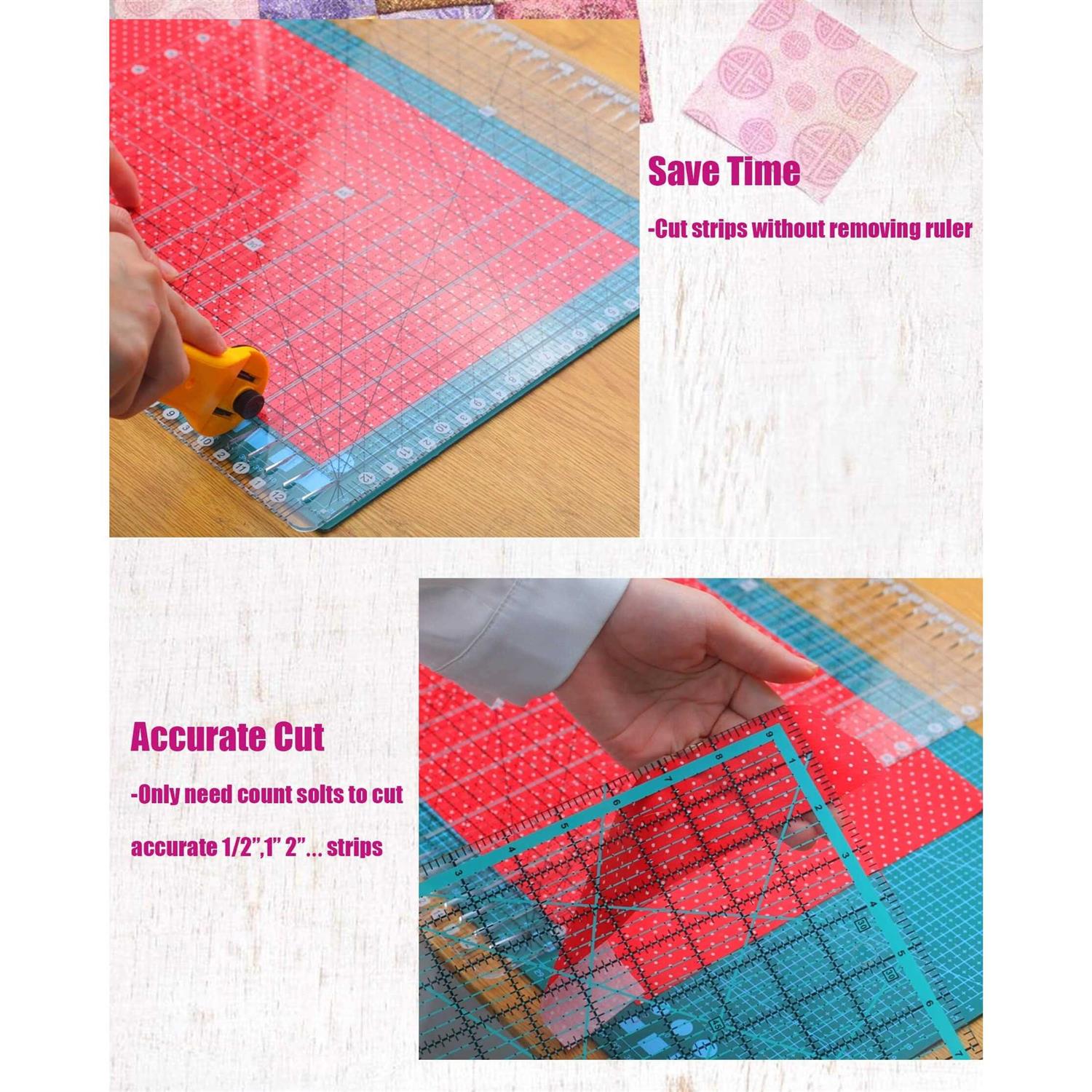 Karpoulra Quilting Ruler-Large Size 12 * 12 Slotted Stripology Rulers for Quilting and Sewing Quilt Strip Rulers for Fabric Quilting Cutting and Sewing - Image 5