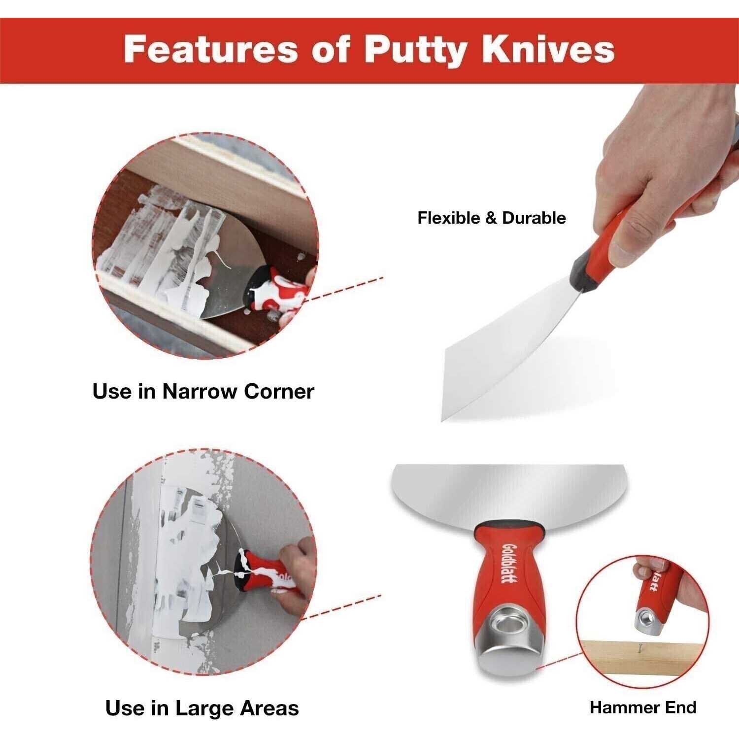 Goldblatt Drywall Hand Tool Kit Stainless Steel Joint Knife - Image 3