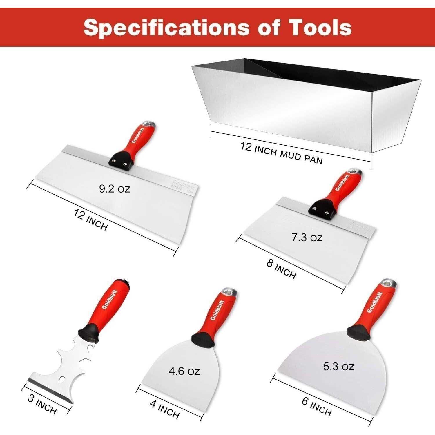 Goldblatt Drywall Hand Tool Kit Stainless Steel Joint Knife - Image 5