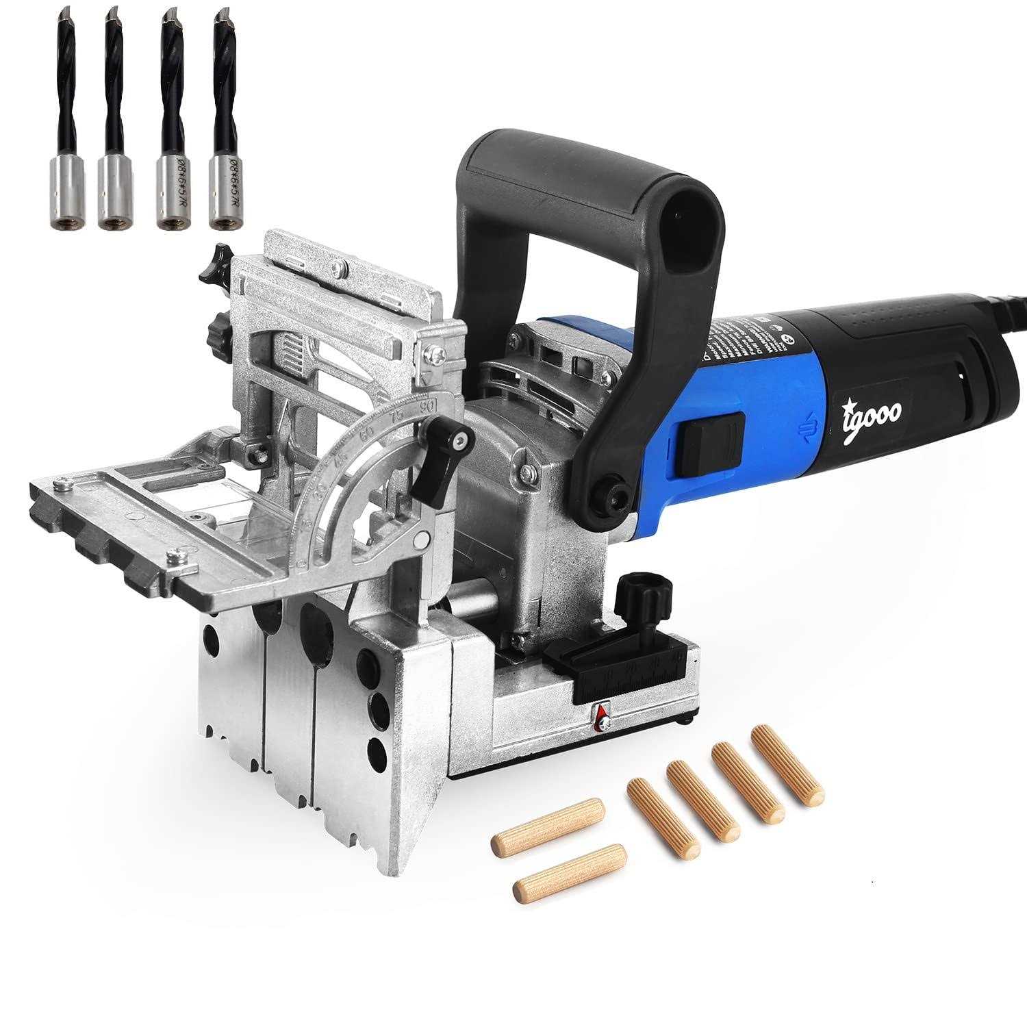 igooo Dual-Spindle Doweling Jointer DJ710, 710W 120V 60Hz, Wood Plate Dowel Joiner, 2x8mm and 2x6mm Drilling Bits
