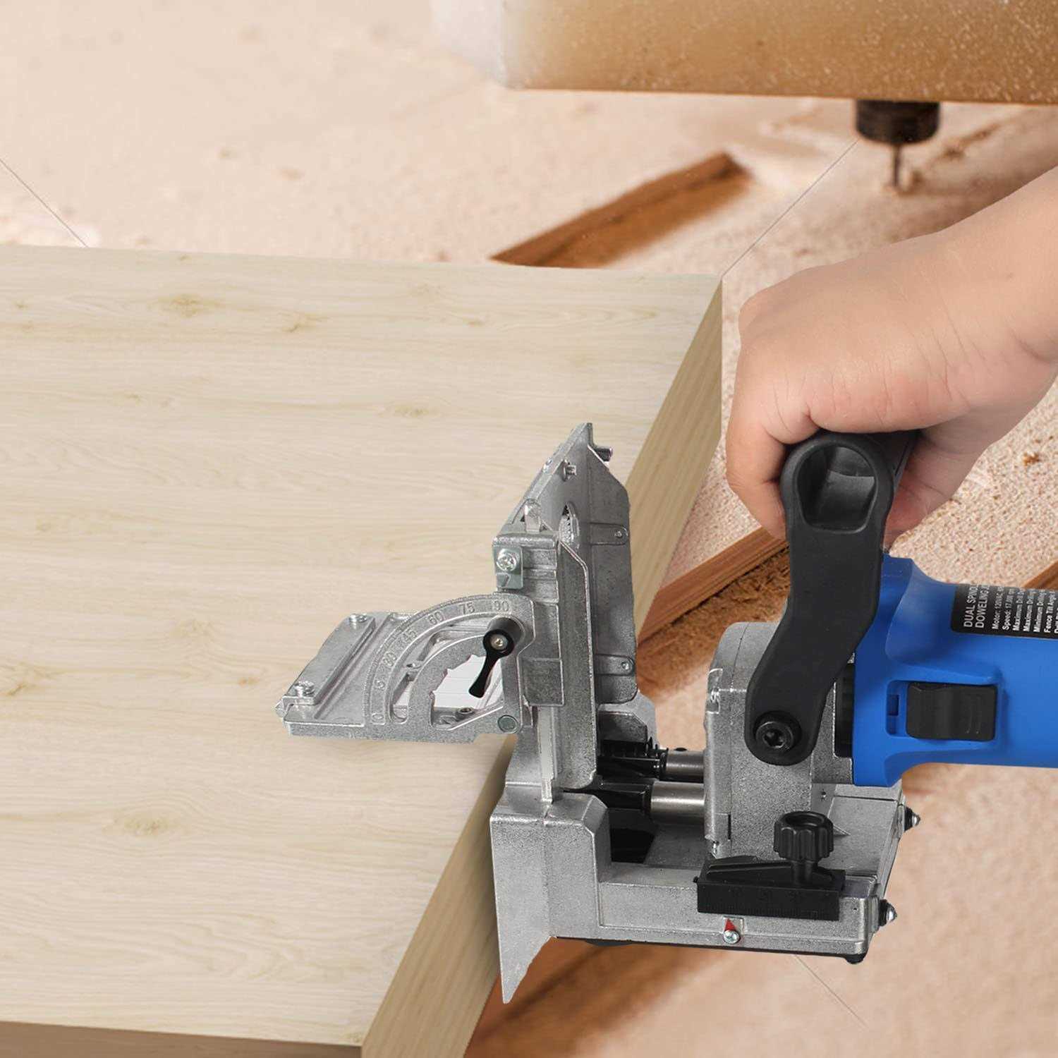igooo Dual-Spindle Doweling Jointer DJ710, 710W 120V 60Hz, Wood Plate Dowel Joiner, 2x8mm and 2x6mm Drilling Bits - Image 4
