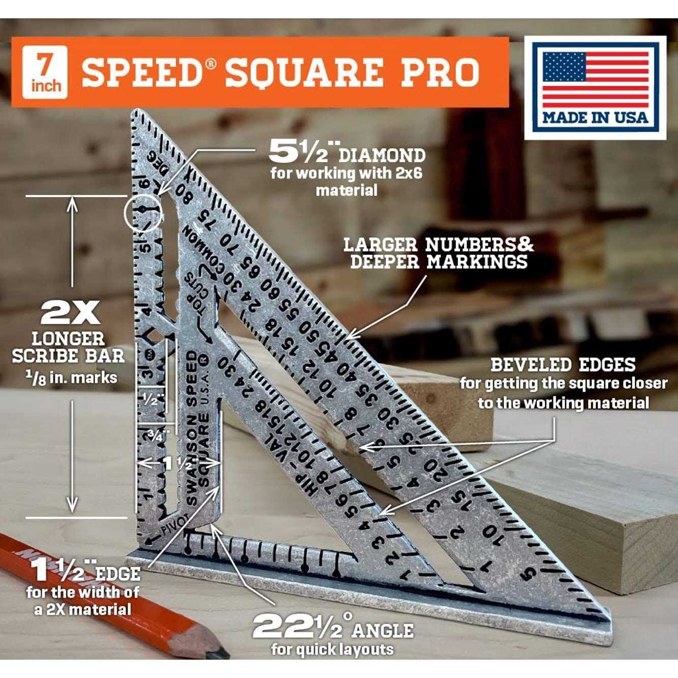 Swanson Tool Co 7 Inch Speed Square Pro with Pro Blue Book S0100-A - Image 4