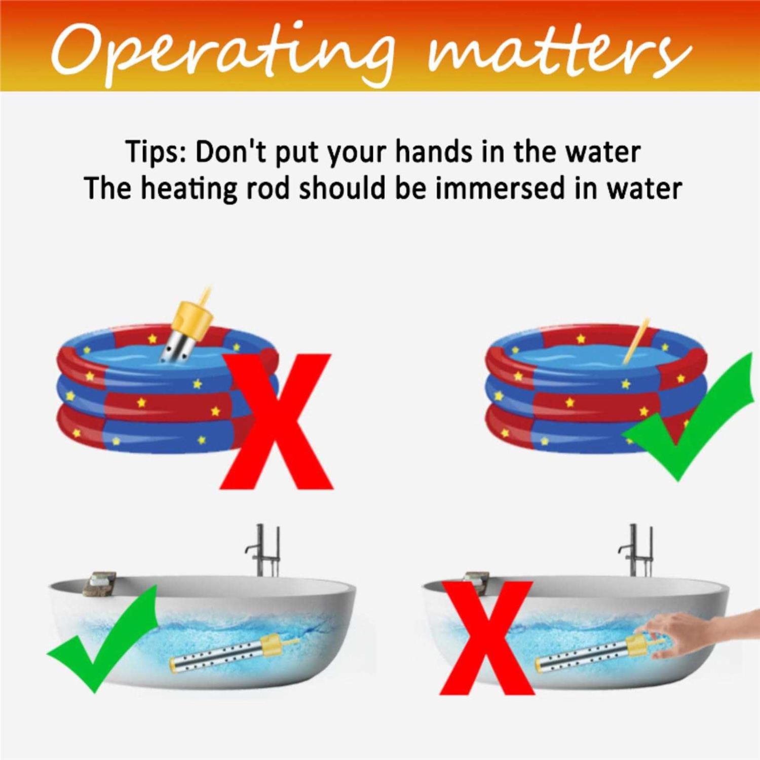 Immersion Water Heater Electric Submersible Water Heater with Stainless Steel Guard Cover - Image 3