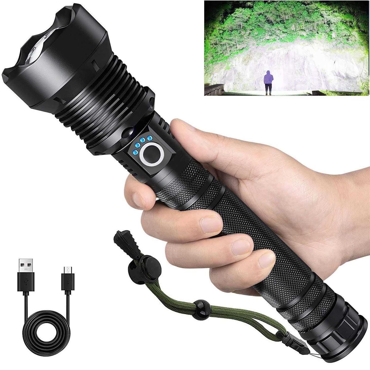 Lylting Rechargeable Flashlights 250,000 Lumens Super Bright LED Flashlight High Lumens with USB Cable
