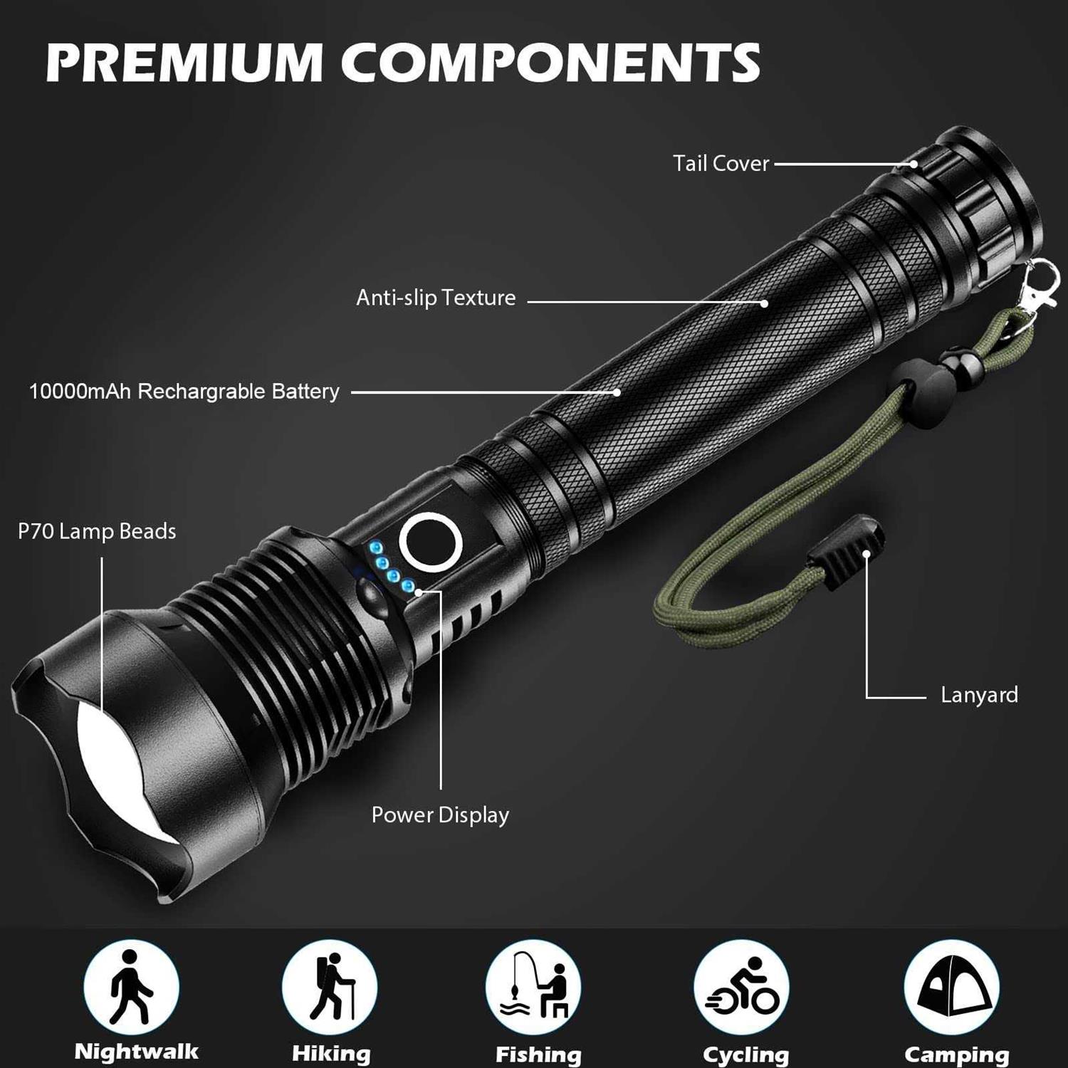 Lylting Rechargeable Flashlights 250,000 Lumens Super Bright LED Flashlight High Lumens with USB Cable - Image 2