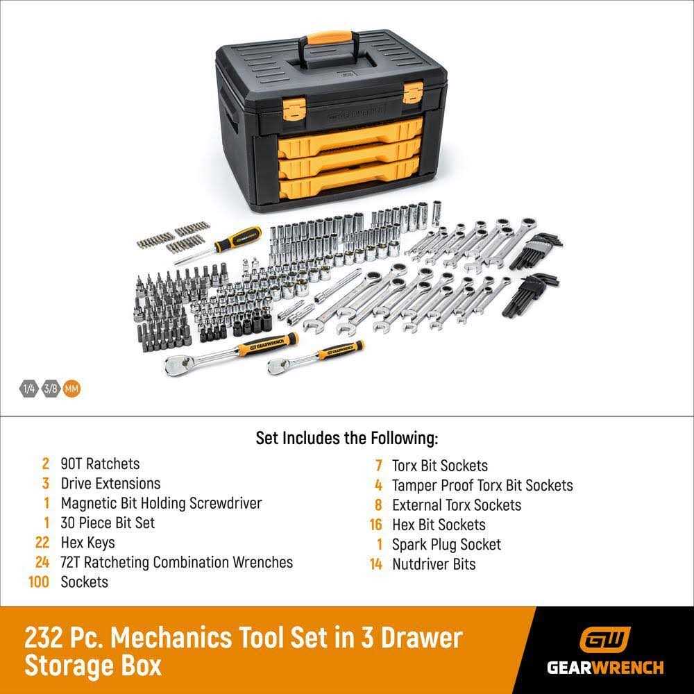 GEARWRENCH 1/4 in. and 3/8 in. Drive 90-Tooth Standard and Deep SAE/Metric Mechanics Tool Set in 3-Drawer Storage Box - Image 4