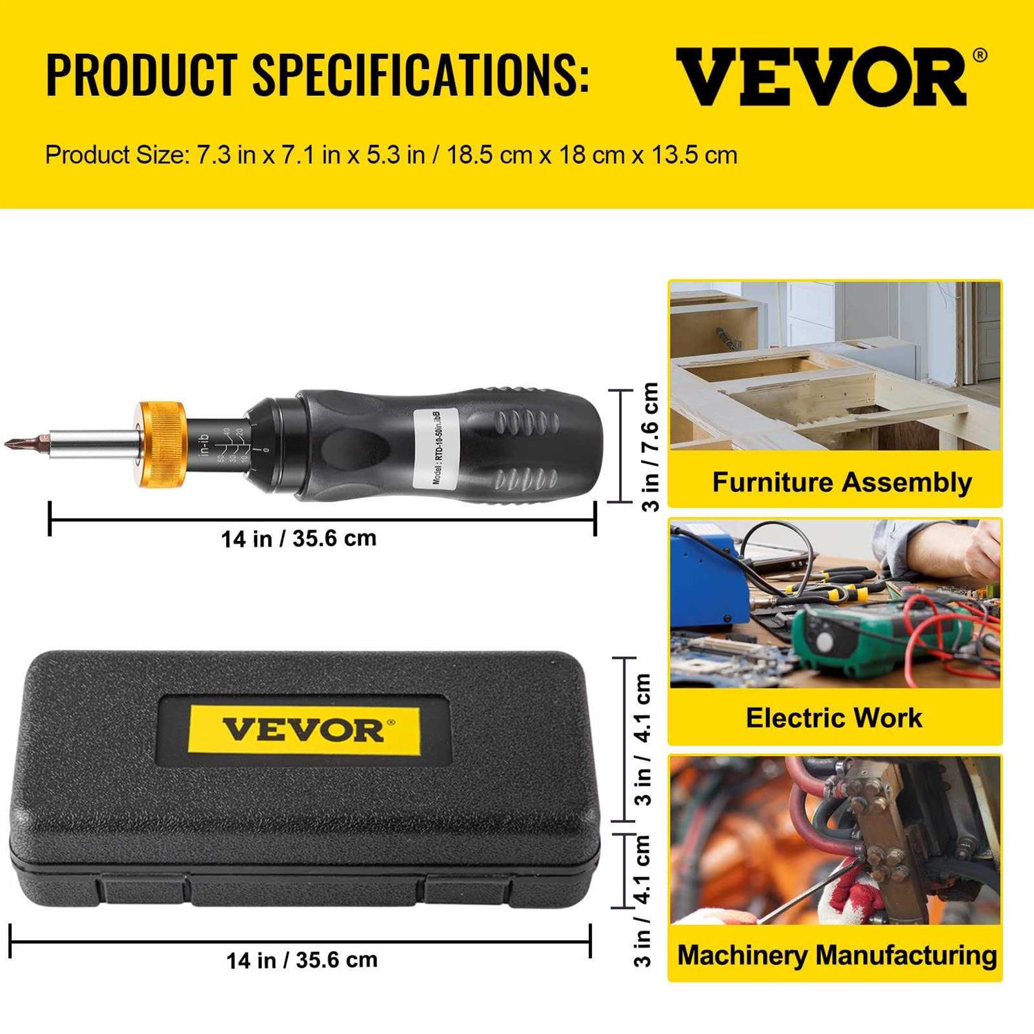 VEVOR Torque Screwdriver 1/4 Drive Screwdriver Torque Wrench Torque Screwdriver Electrician 10-50 in/lbs - Image 3
