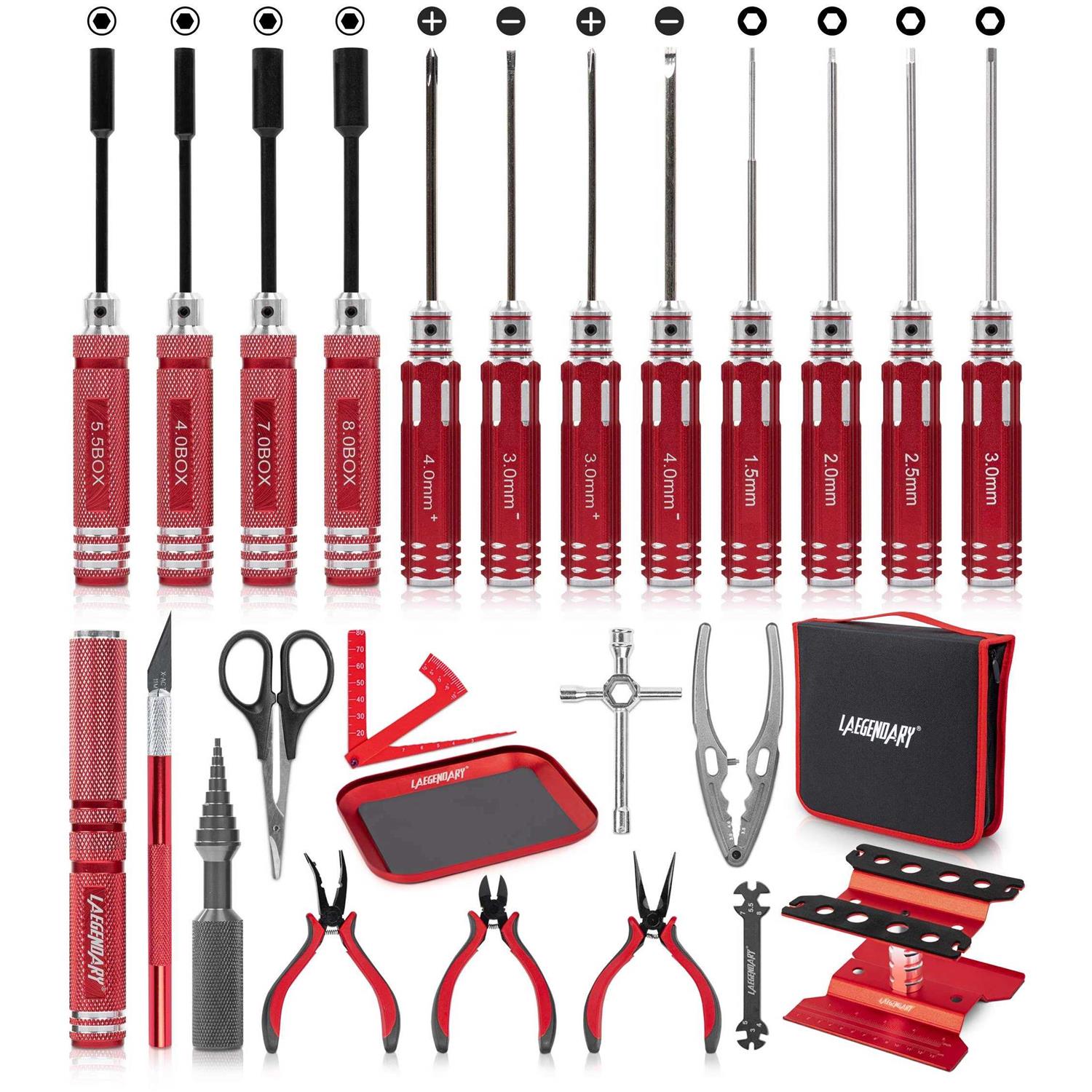 LAEGENDARY 25pc RC Car Repair Tool Kit for Drone, Boat, Plane, or Truck