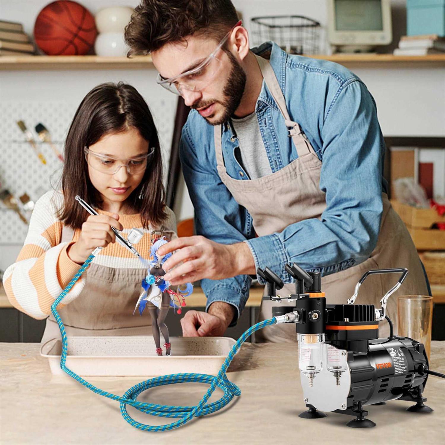 VEVOR Airbrush Kit Professional Airbrush Set with Compressor Airbrushing System Kit with Multi-Purpose Dual-Action Gravity Feed Airbrushes - Image 3