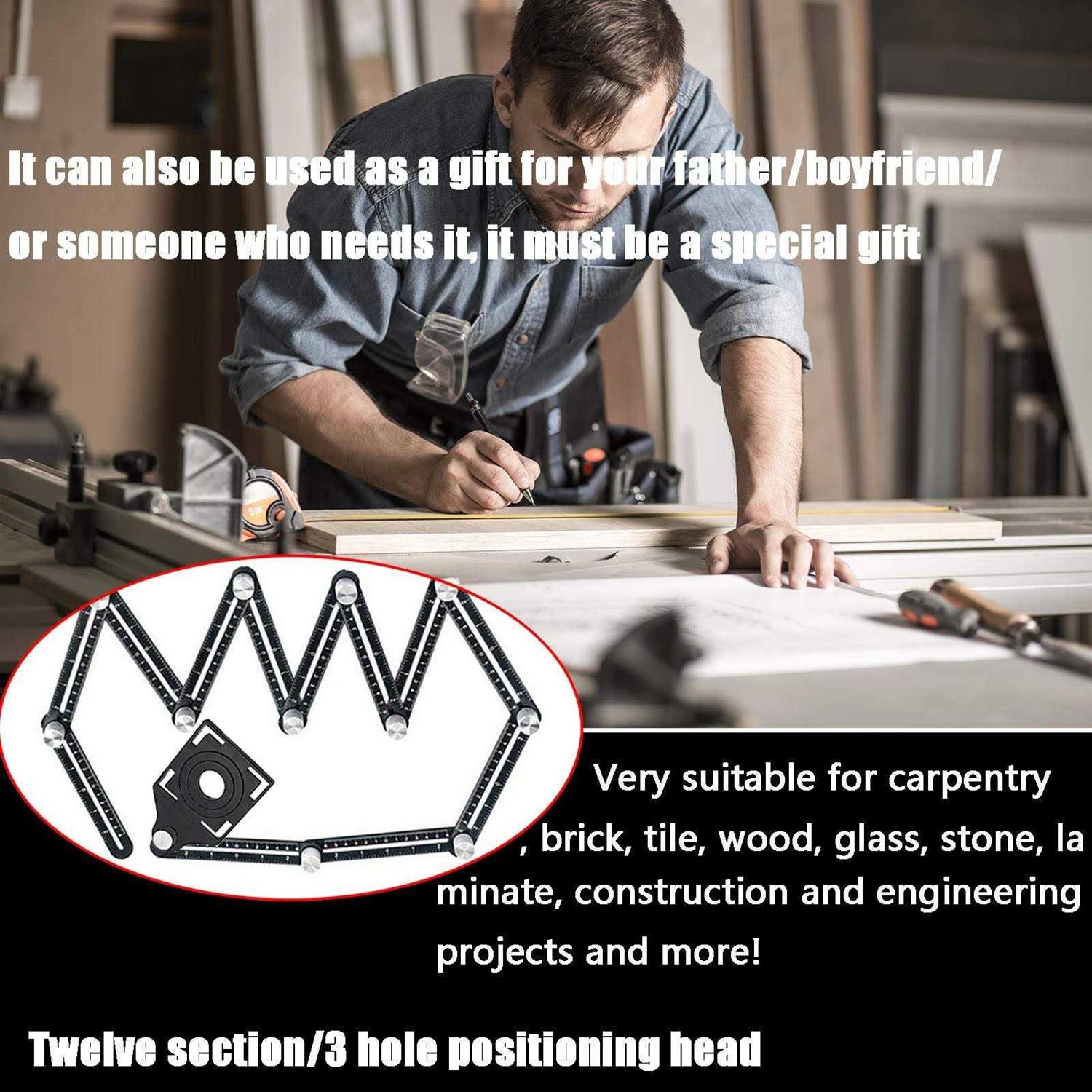 BAWAQAF Multi-Angle Measuring Ruler,Multi Angle Tool,12-Sided Angle Measurement,Tile Holes Measure Ruler with 3-Holes Positioning Apertures,Upgrade - Image 4