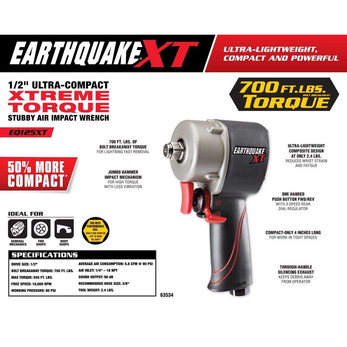 Earthquake Xt 1/2 in Stubby Air Impact Wrench EQ12SXT - Image 3