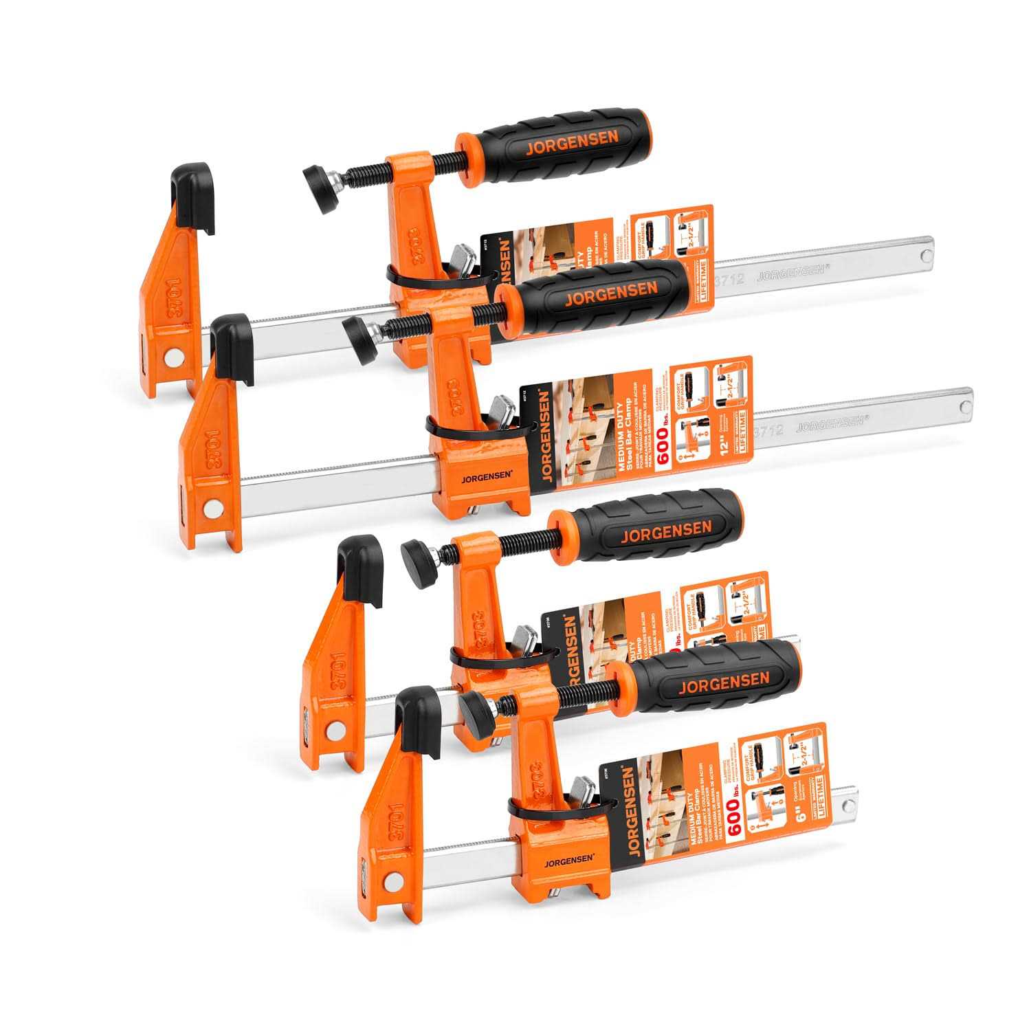 JORGENSEN 4-pack Steel Bar Clamps Set 6-inch & 12-inch Medium Duty