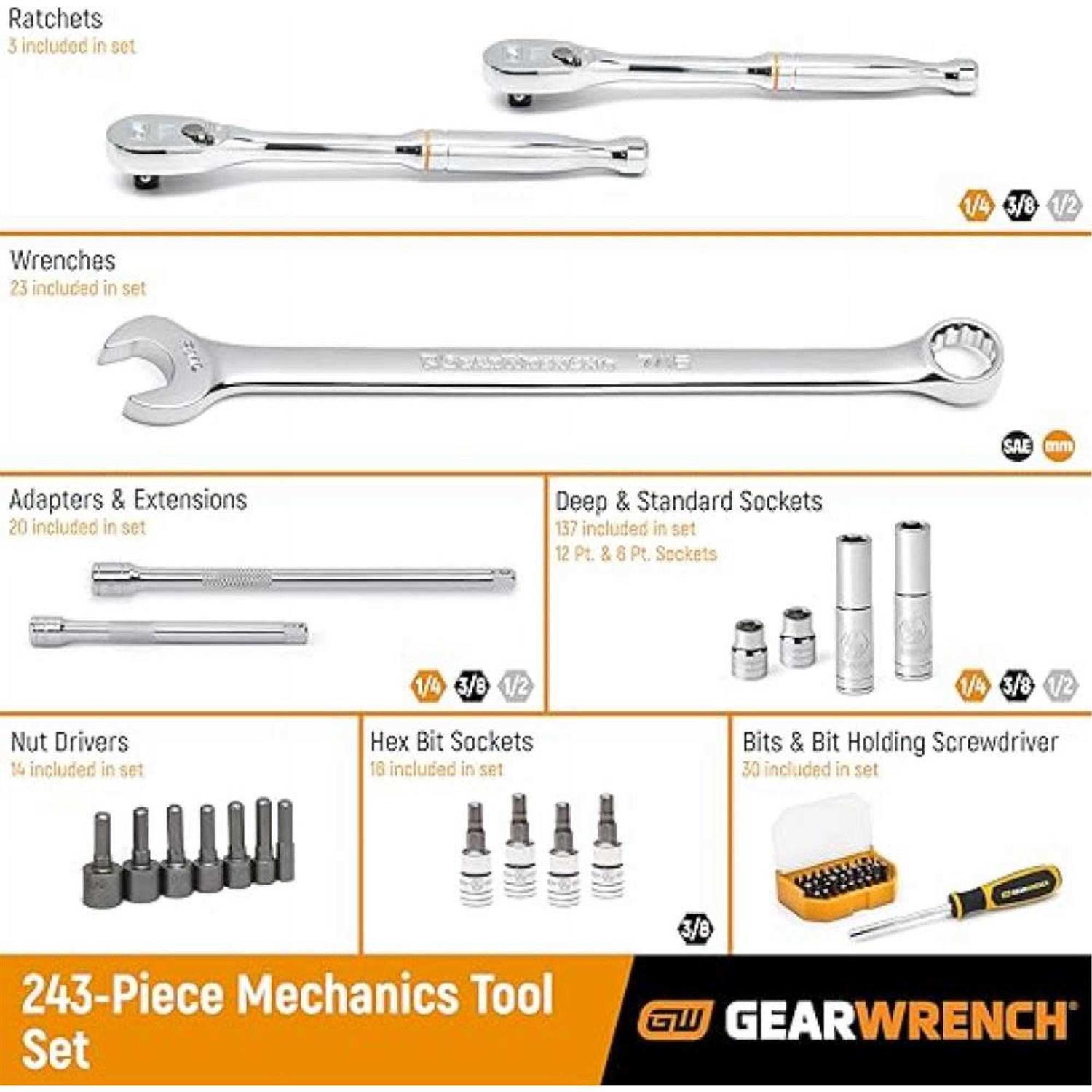 GearWrench 80966 243 Pc. 6 Point Mechanics Tool Set - Image 4