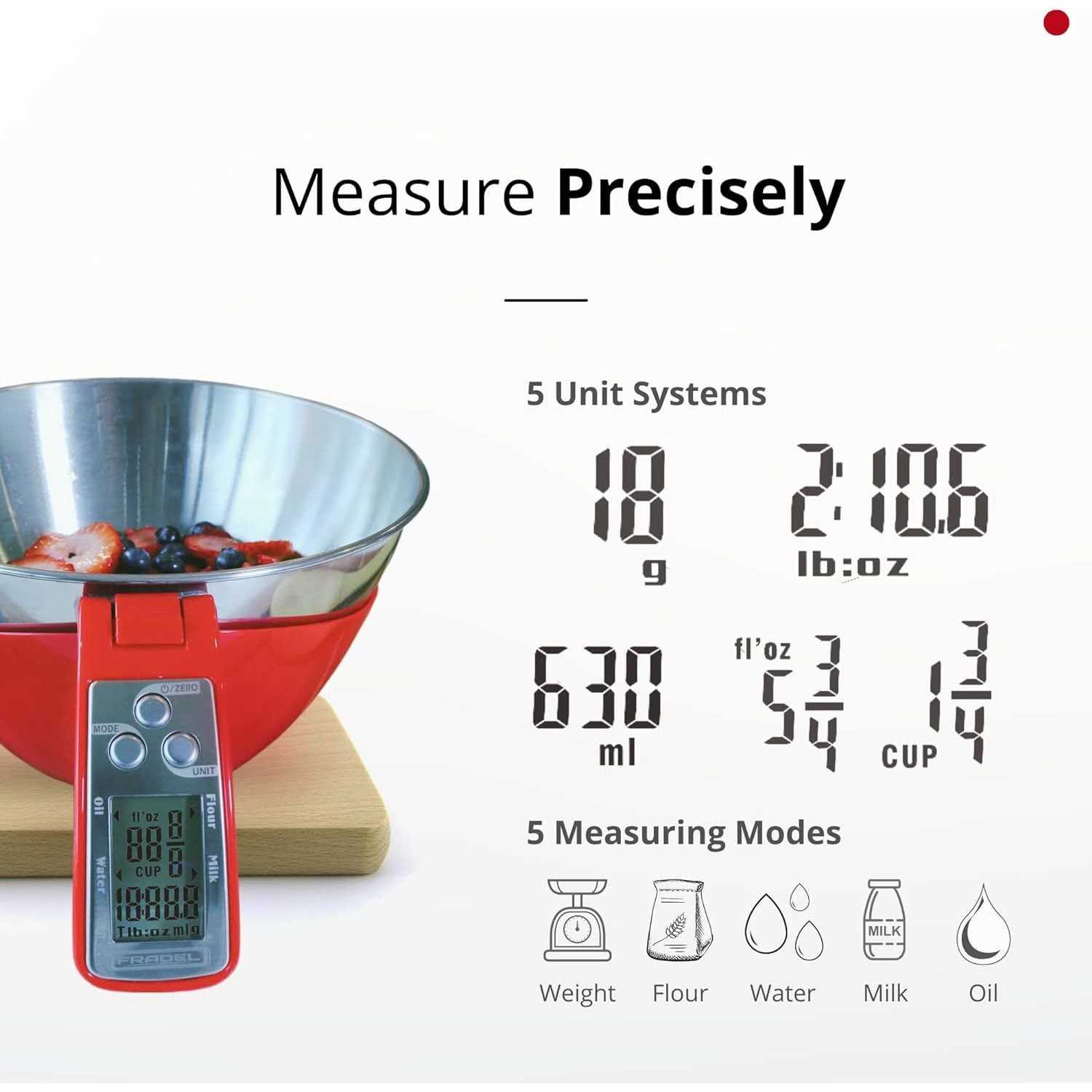 Fradel Digital Kitchen Food Scale with Bowl and Measuring Cup - Image 3