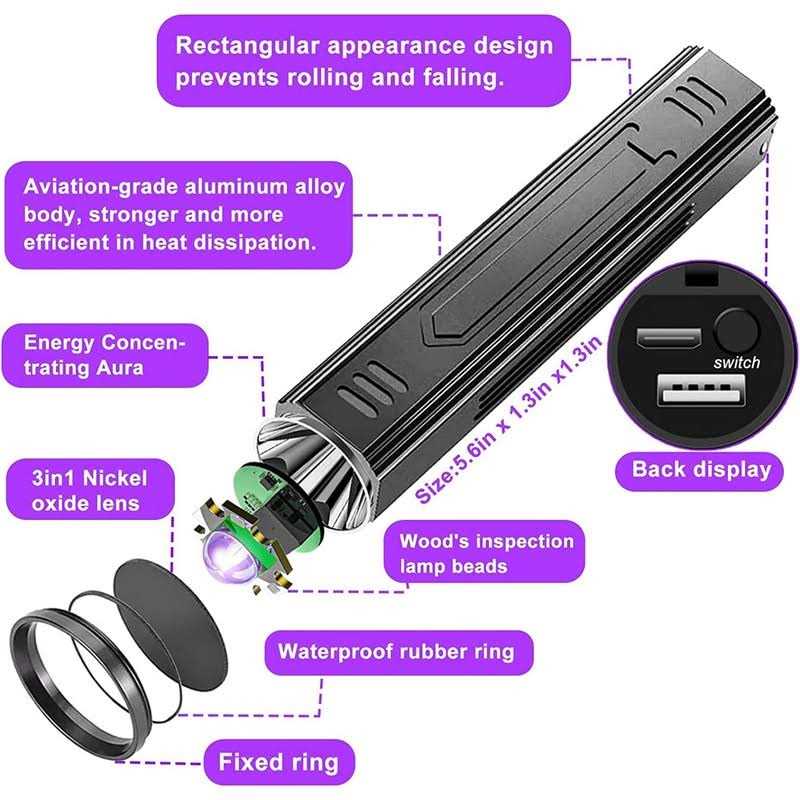 HUHKOUAE Wood's Lamp pet cat dog Wood's Black light Flashlight cat Ringworm Detector,doctor pet Urine Detector,for Analyzing Skin dog - Image 5