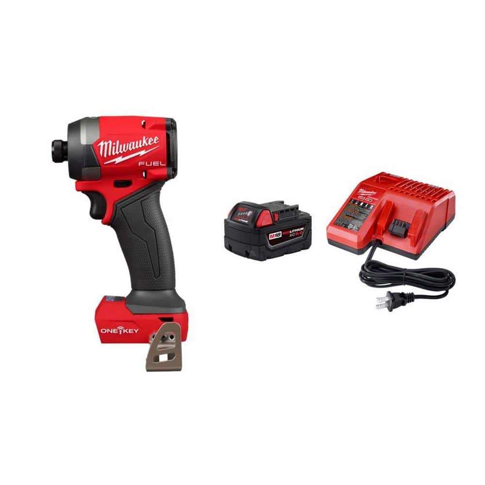 Milwaukee M18 FUEL ONE-KEY 18V Lithium-Ion Brushless Cordless 1/4 in. Hex Impact Driver w/M18 5.0Ah Battery & Charger