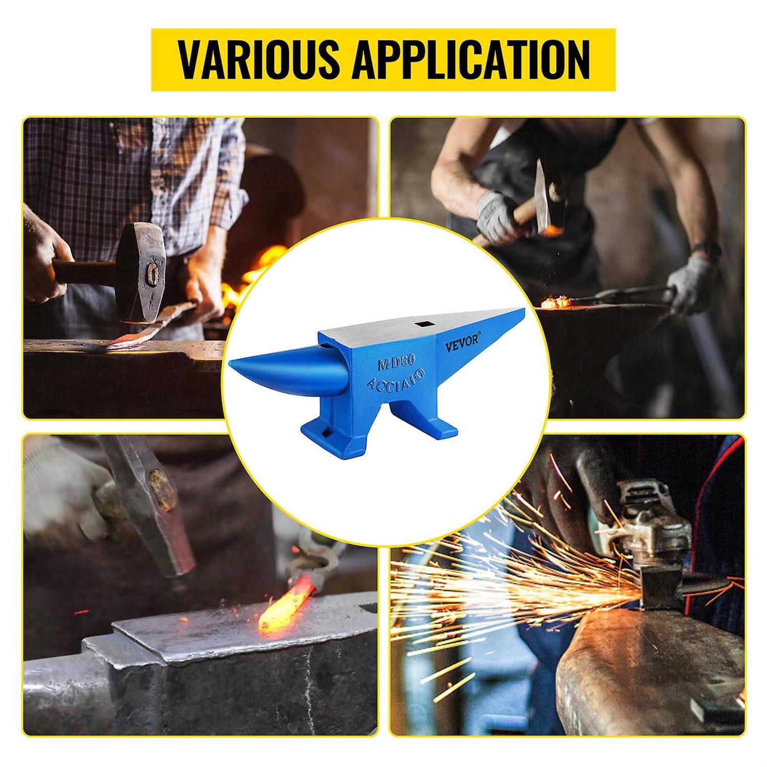 VEVOR 132lb Blacksmith Anvil Steel Anvil 60kg Solid Heat Treated Round Horn Metal Work - Image 3
