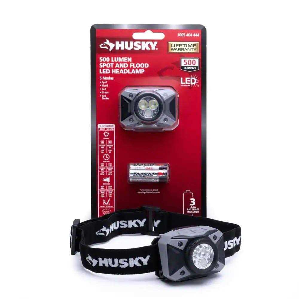 Husky 500-Lumens Dual Beam LED Headlamp 5 modes Impact and Water Resistant with Batteries - Image 3