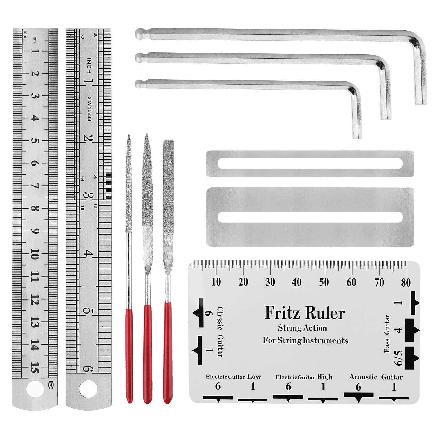 Guitar Repair Tools 20PCs Guitar Tool with String Organizer Guitar Winder String Cutter String Action Ruler Gauge Fingaorad Guard Fret Files - Image 4
