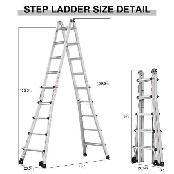 Amucolo 22 ft. Reach Aluminium Alloy Telescoping Multi-Position Ladder with Wheels - Image 3