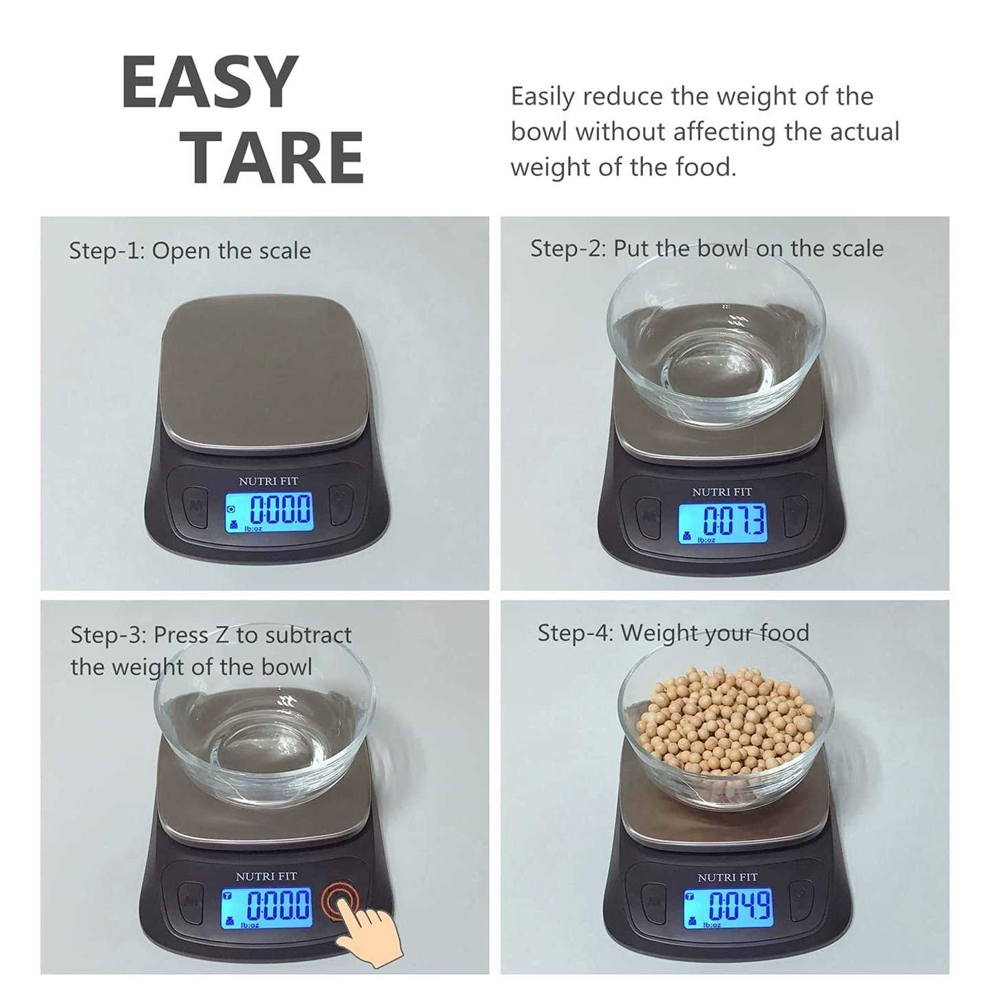 Nutri Fit Ultra Slim Kitchen Scale Digital Food Weight Scale for Baking Cooking in Grams and Ounces Tare & Backlit Lcd - Image 2