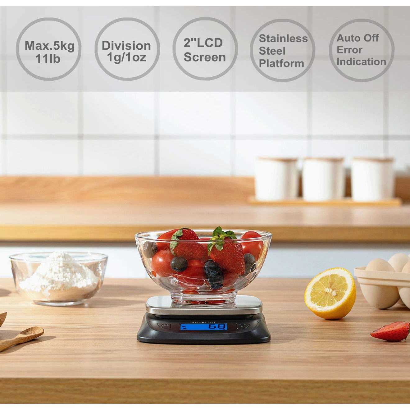 Nutri Fit Ultra Slim Kitchen Scale Digital Food Weight Scale for Baking Cooking in Grams and Ounces Tare & Backlit Lcd - Image 4