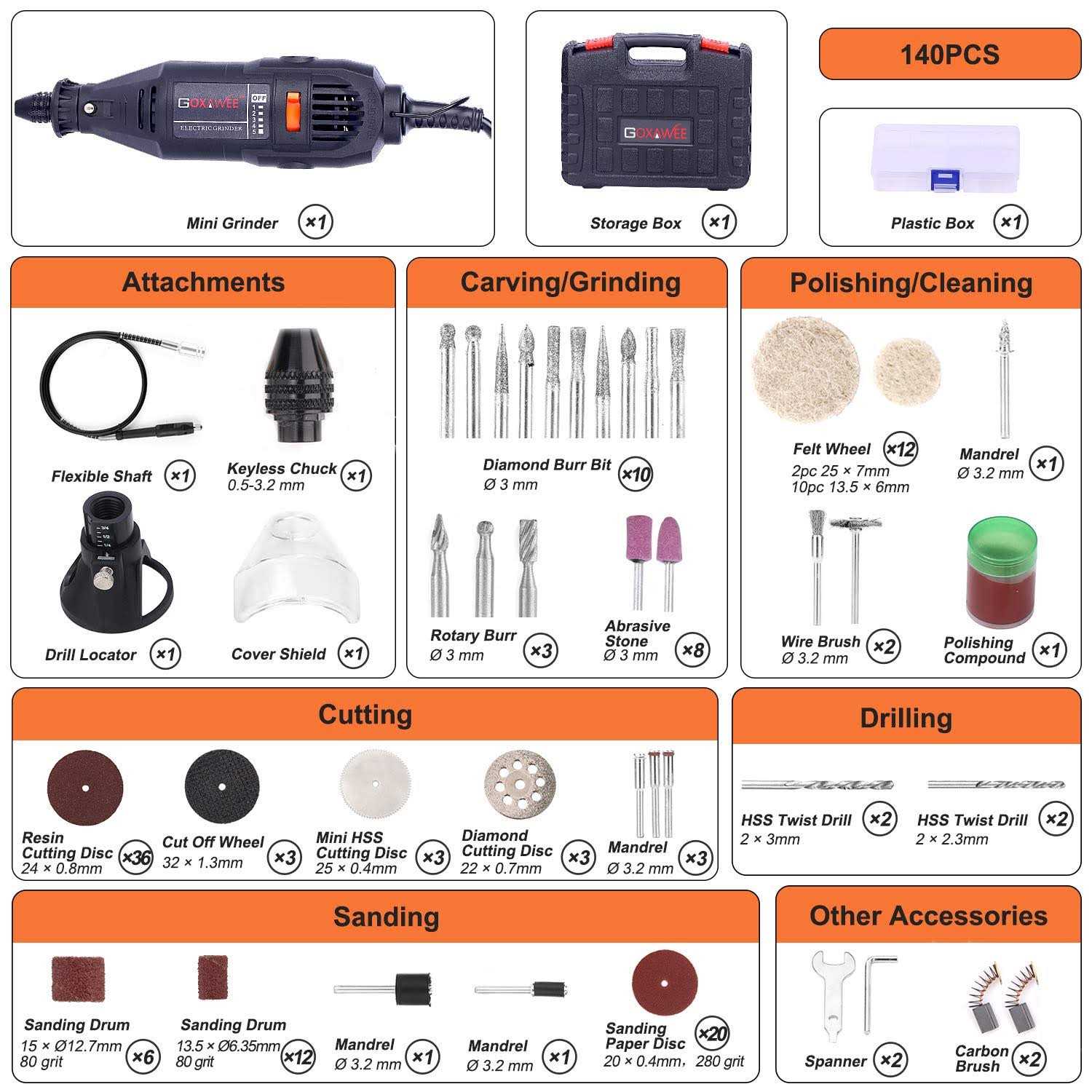 GOXAWEE Rotary Tool Kit with MultiPro Keyless Chuck and Flex Shaft - Image 5