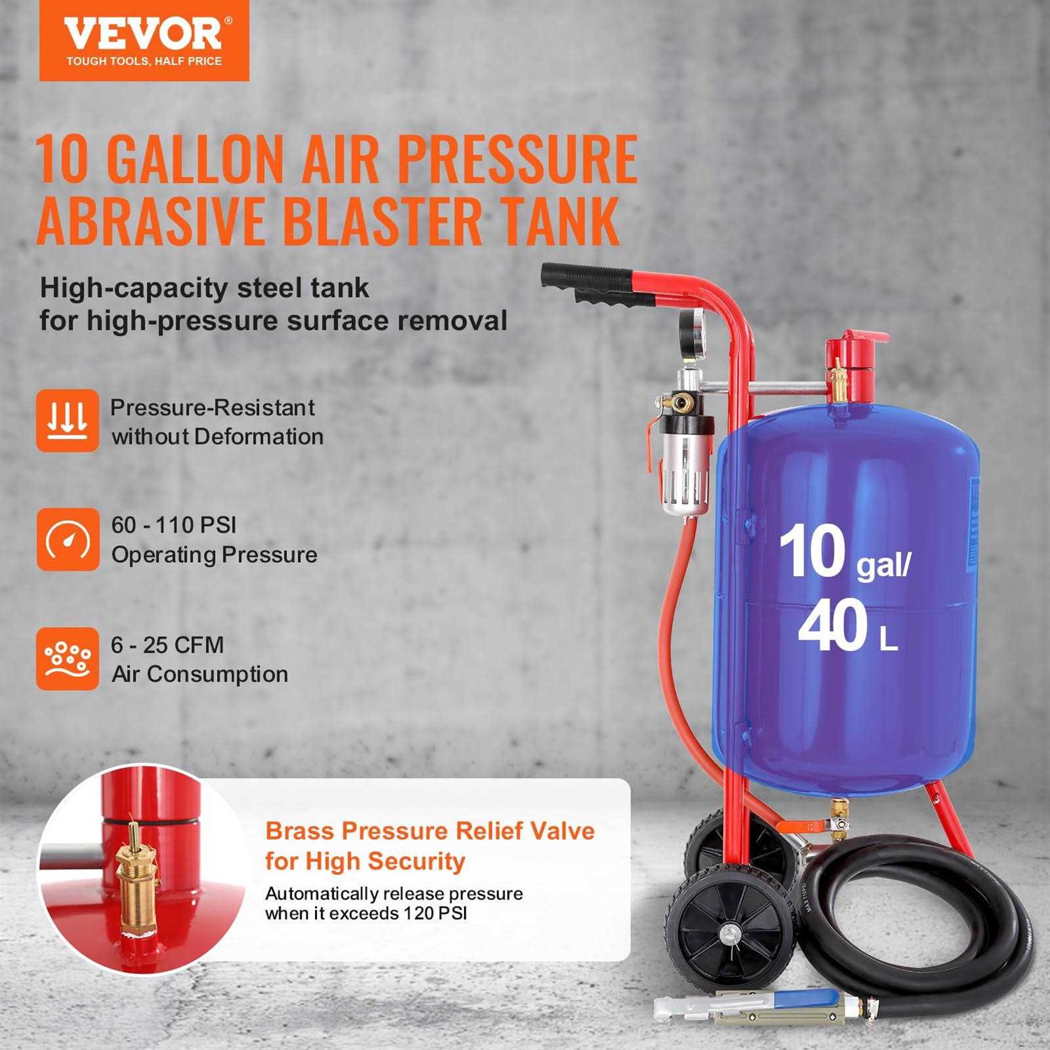 Sand Blaster VEVOR 10Gal Portable Sandblaster, 125 Psi Pressure Sand Blasting Complete Kit for Paint, Stain, Rust Removal and Special Surface - Image 5
