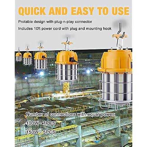 LED Temporary Work Light 150W 5000K 18,000lm Outdoor Construction Lights Job Site Lighting 10ft Cord IP65 Dust Waterproof Hanging Lighting - Image 2