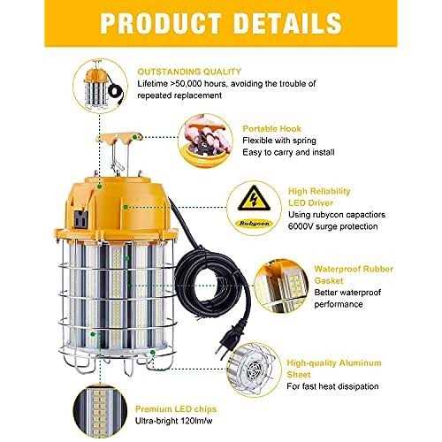LED Temporary Work Light 150W 5000K 18,000lm Outdoor Construction Lights Job Site Lighting 10ft Cord IP65 Dust Waterproof Hanging Lighting - Image 3